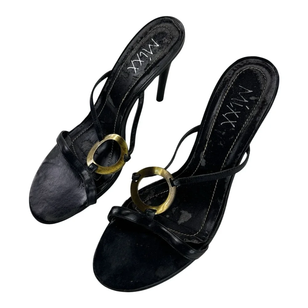 Mixx Black & Gold Heeled Strap Sandals Womens Size 9 - Picture 3 of 9